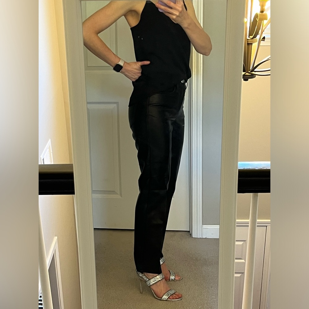 NWOT J Crew Faux Leather High Rise 90’s Classic Straight Leg Holiday Pant, 25
